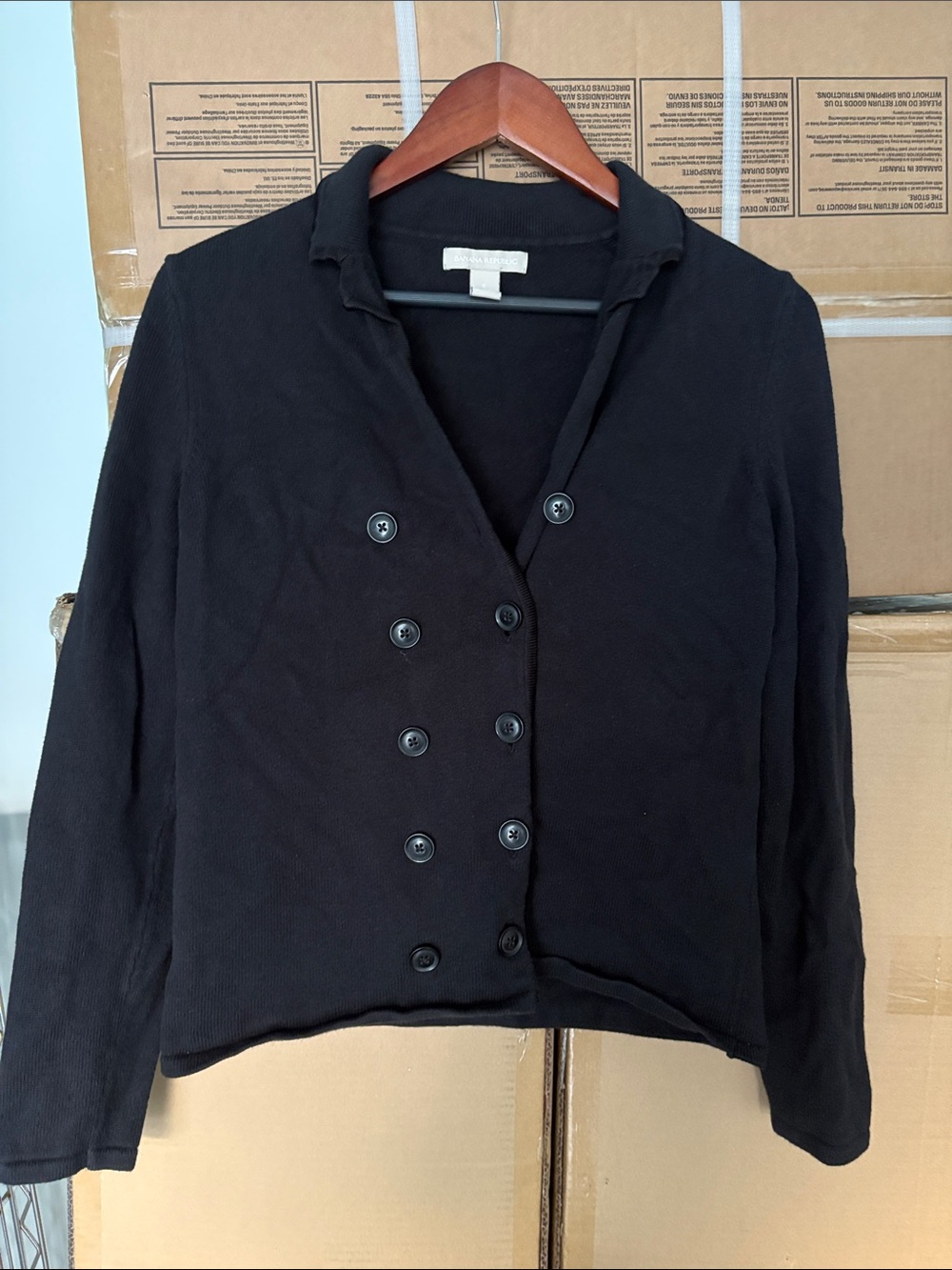 Banana Republic Black Double-Breasted Knit Cardigan Jacket